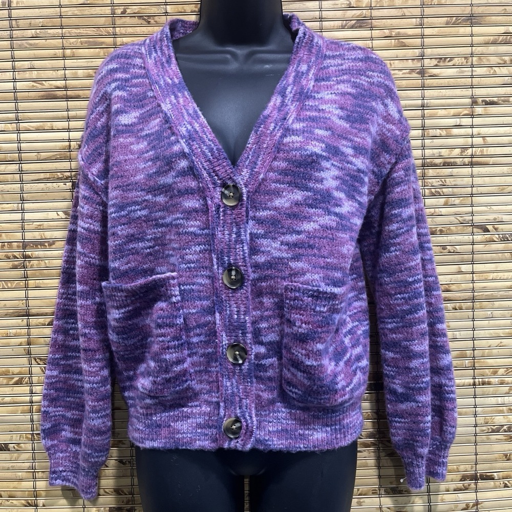 Abound Purple Space Dye V-Neck Button Front Cardigan Sweater XXS Cozy Fuzzy Boho